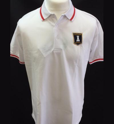 White Polo Shirt - Red trim (OMEGA house) (CS)